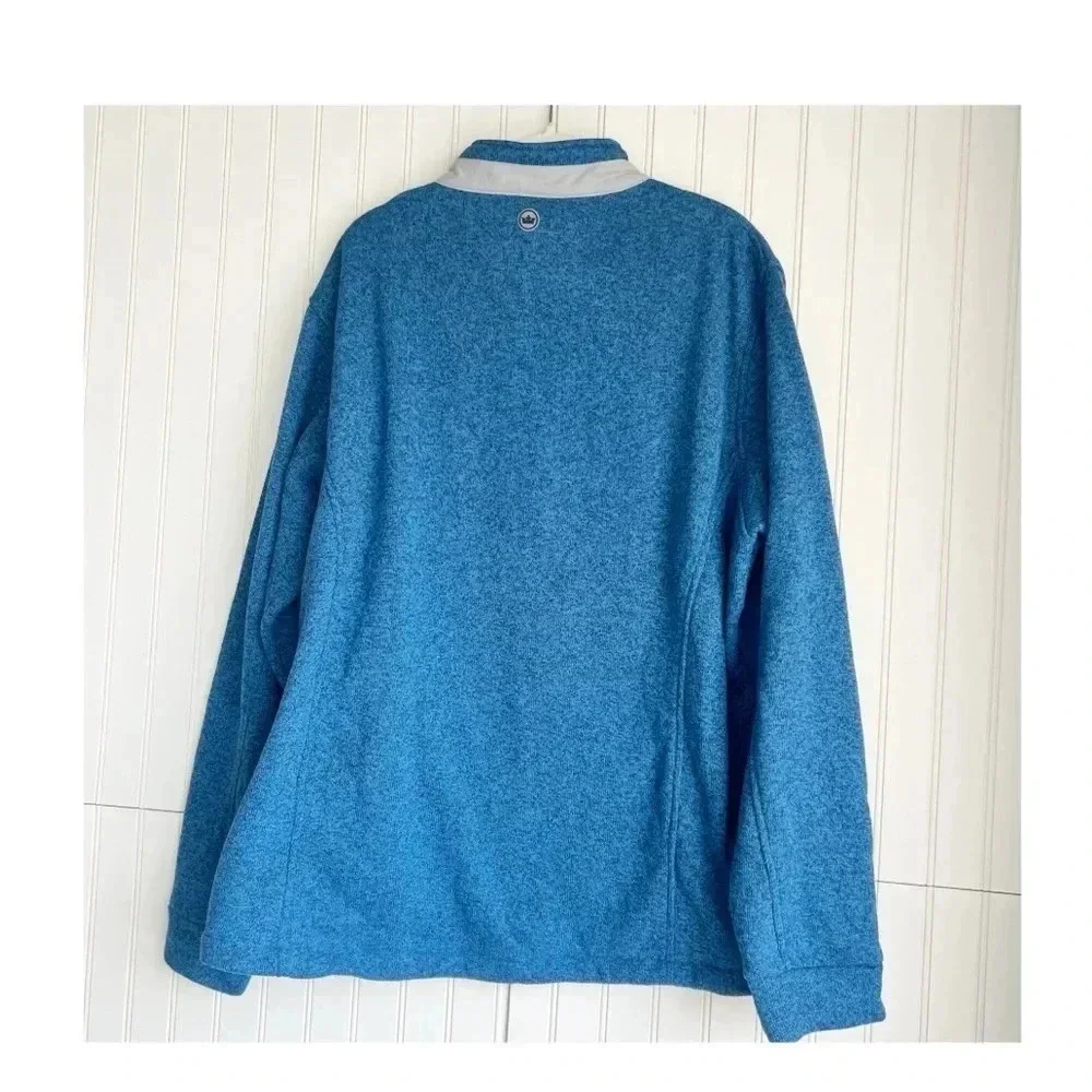Peter Millar Size XXL Crown Sport Blue Heathered Full Zip Fleece Sweater Jacket